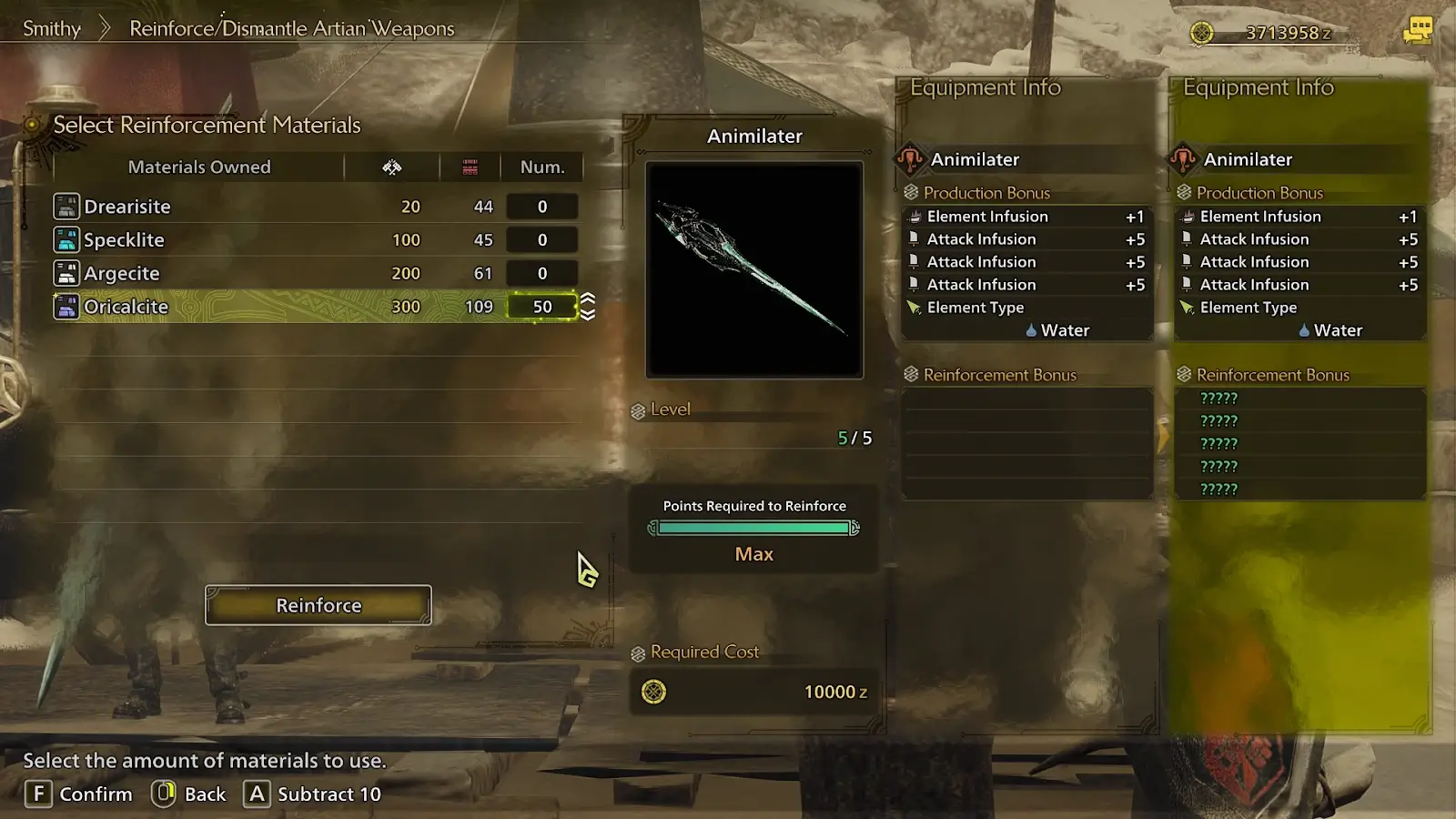 Wilds Artian Reinforcement Menu