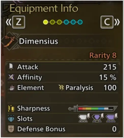 Screenshot: Longsword Weapon Stats